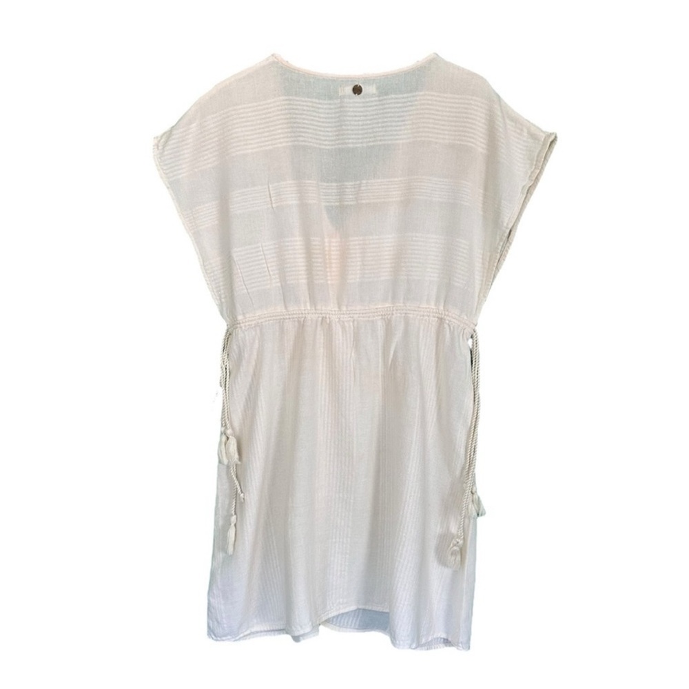 RIPCURL Dune Dress L White Boho Beach Cover Up Cotton Button Front Tassel Resort - Picture 4 of 13